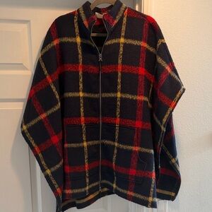 Treasure & Bond Plaid Cape Jacket - Red, Yellow, and Blue